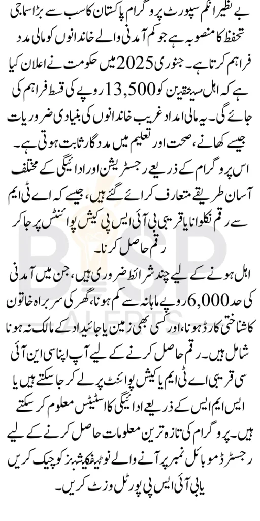 Benazir Income Support Program Payments 13500 In January 2025 For Eligiable People
