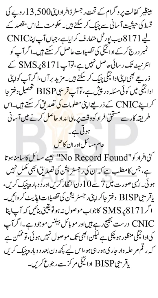 Check Benazir Kafalat 13500 Payment Status Via 8171 Web Portal After Registration Complete